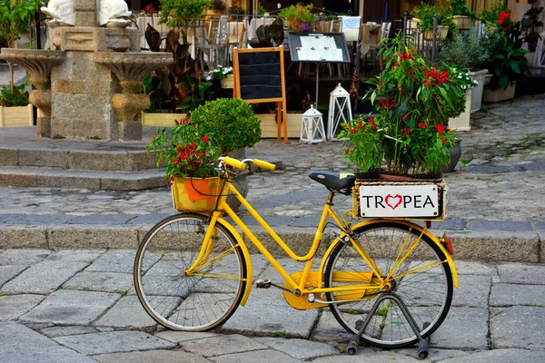 Fiets Het Historische Centrum Als Straatmeubilair Tropea Italië — Stockfoto