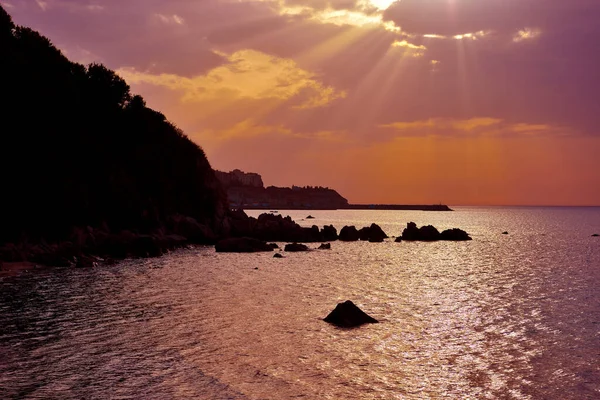 Puesta Sol Costa Tropea Italia — Foto de Stock