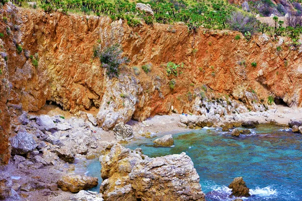 Zingaro自然保護区の海岸パノラマCala Berretta Cala Della Disaシチリアイタリア — ストック写真