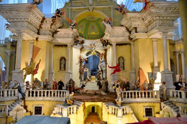 Mekanize doğum sahnesi 1800 'de Trapani' de San Nicola Kilisesi 'nde hayatı resmediyor. 25 Eylül 2021 Trapani İtalya