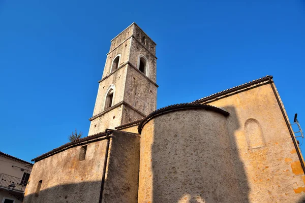 Church San Pietro Rear Facade Bell Tower Teggiano Italy — Stock Photo, Image