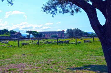 Paestum capaccio İtalya antik Yunan hakimiyetinin kalıntılarının kalıntıları.