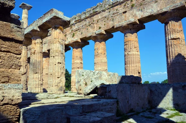 Paestum Capaccio Itálie Starověké Trosky Pozůstatků Náboženských Staveb Starověké Řecké — Stock fotografie