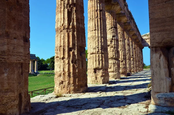 Paestum Capaccio Itália Ruínas Antigas Restos Edifícios Religiosos Antiga Dominação — Fotografia de Stock