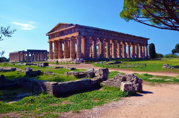 Paestum Capaccio Ιταλία Αρχαία Ερείπια Των Ερειπίων Των Θρησκευτικών Κτιρίων — Φωτογραφία Αρχείου