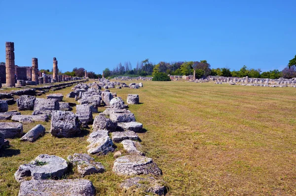 Paestum Capaccio Italien Antika Ruinerna Rester Religiösa Byggnader Den Antika — Stockfoto