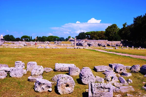 Paestum Capaccio Itália Ruínas Antigas Restos Edifícios Religiosos Antiga Dominação — Fotografia de Stock