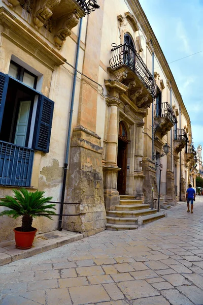 Spadaro Palais Extérieur Dans Style Baroque Xviie Xviiie Siècle Scicli — Photo