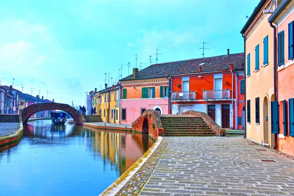 Małe Włoskie Miasteczko Comacchio Znane Również Jako Mała Wenecja Region — Zdjęcie stockowe