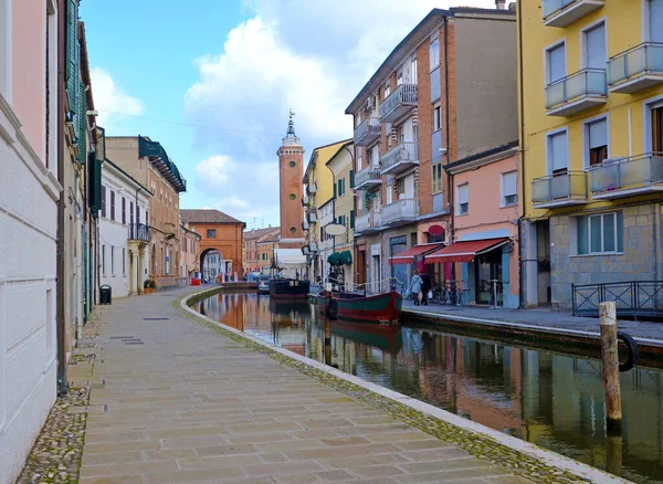 Pequena Cidade Italiana Comacchio Também Conhecida Como Pequena Veneza Região — Fotografia de Stock