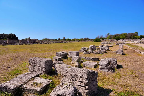 Paestum Capaccio Italië Oude Ruïnes Van Resten Van Religieuze Gebouwen — Stockfoto