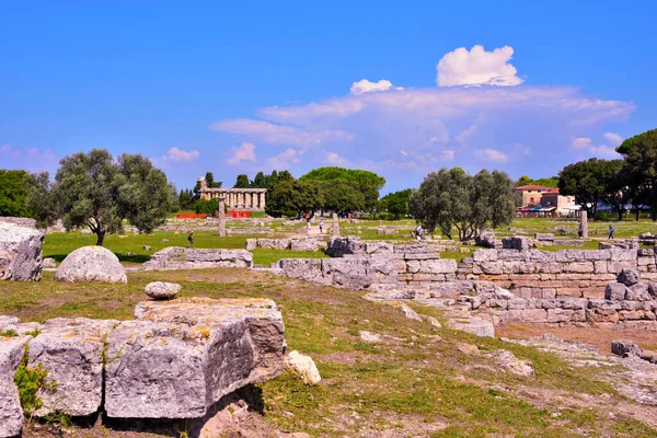 Paestum Capaccio Italien Antika Ruinerna Rester Religiösa Byggnader Den Antika — Stockfoto