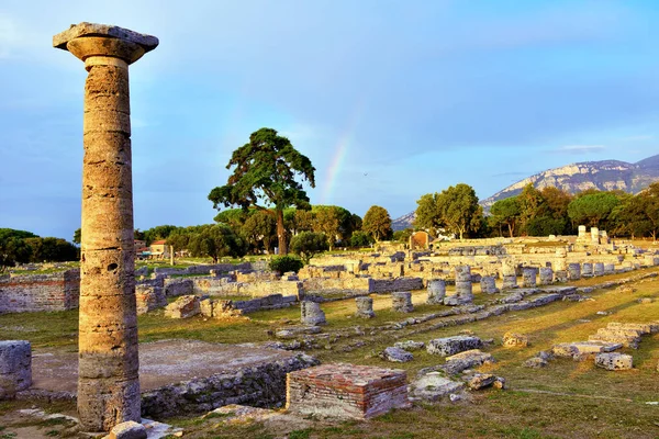 Paestum Capaccio Itália Ruínas Antigas Restos Edifícios Religiosos Antiga Dominação — Fotografia de Stock