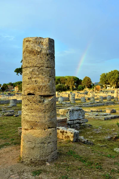 Paestum Capaccio Ιταλία Αρχαία Ερείπια Των Ερειπίων Των Θρησκευτικών Κτιρίων — Φωτογραφία Αρχείου