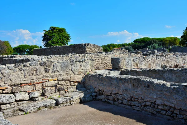 Paestum Capaccio Itália Ruínas Antigas Restos Edifícios Religiosos Antiga Dominação — Fotografia de Stock