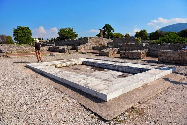 Paestum Capaccio Itália Ruínas Antigas Restos Edifícios Religiosos Antiga Dominação — Fotografia de Stock