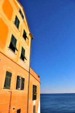 Bogliasco Genoa İtalya köyündeki karakteristik renkli evler