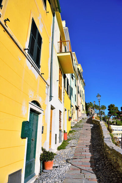 Characteristic colorful houses in the village of Bogliasco Genoa Italy