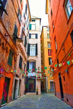 Tarihi merkez Ceneviz, İtalya 'daki ara sokakların manzarası, 02 Nisan 2018