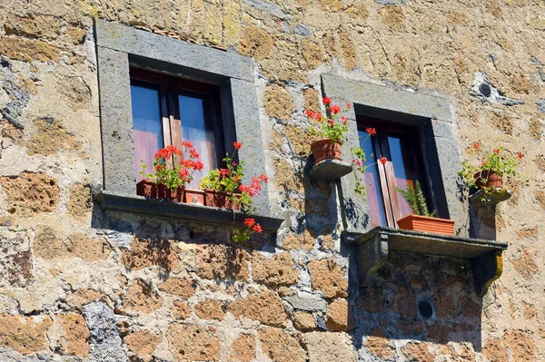 Bagnoregio Viterbo İtalya 'nın eski kasabasının pencereleri