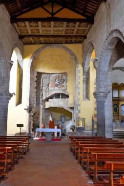 interior of the church of Santa Maria della Rosa built between the 13th and 14th centuries May 22 2022 Tuscania Italy