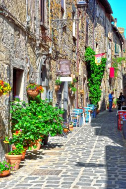 typical restaurants in the alleys of the historic center of the Lazio village Bolsena May 23 2022 Bolsena Italy