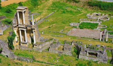 View of the Roman Theater of Volterra in Tuscany. The Roman Theater was built at the end of the 1st century BC