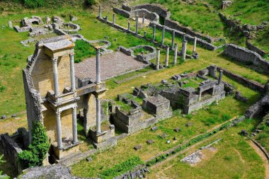 View of the Roman Theater of Volterra in Tuscany. The Roman Theater was built at the end of the 1st century BC