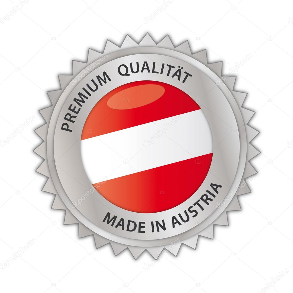 Made in austria, Austria, made in, austria, action, quality seal, button, offer, warranty, specials, award, service, services, pushbutton, professional, gold, craft, craftsman, icon, label, labeling, competent, competency, label, premium