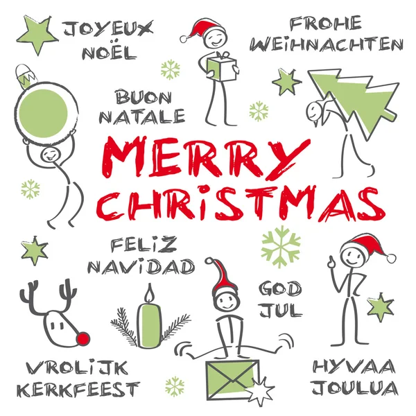 Joyeux Noël multilingue, couleur verte — Image vectorielle