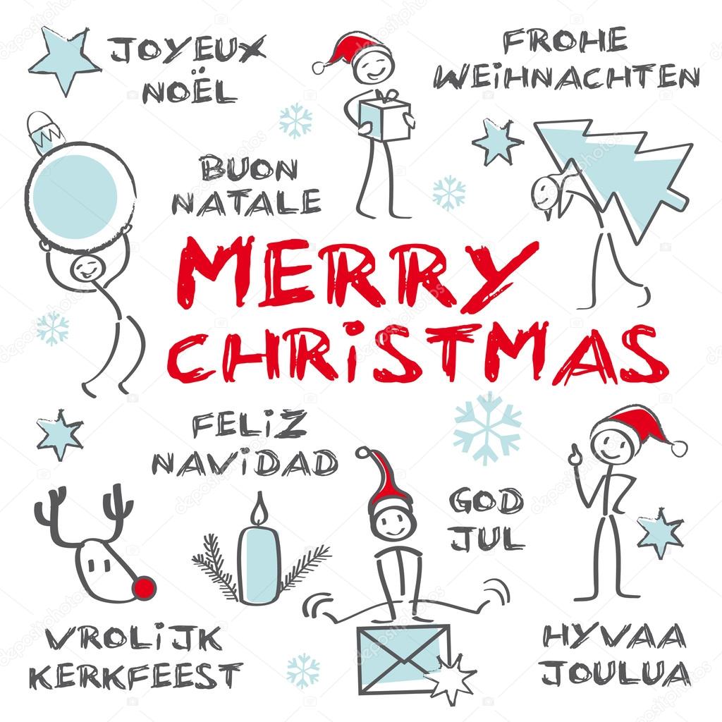 Merry Christmas, multilingual, blue