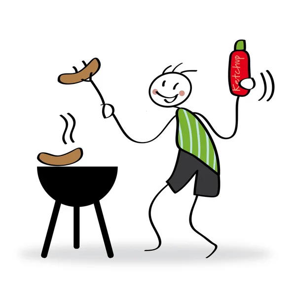 Barbecue, stick figures — Stock Vector
