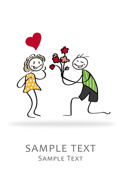 Amor, Boda, figuras de palo, invitación Tarjeta de felicitación — Vector de stock