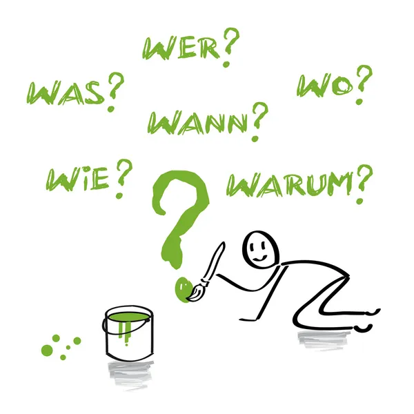 W-fragen, wer, wie, era, wo, wann, warum? — Vettoriale Stock