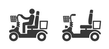 Yaşlı kişi, beyaz arkaplanda taşınabilirlik scooter kullanıyor - vektör simgesi illüstrasyonu