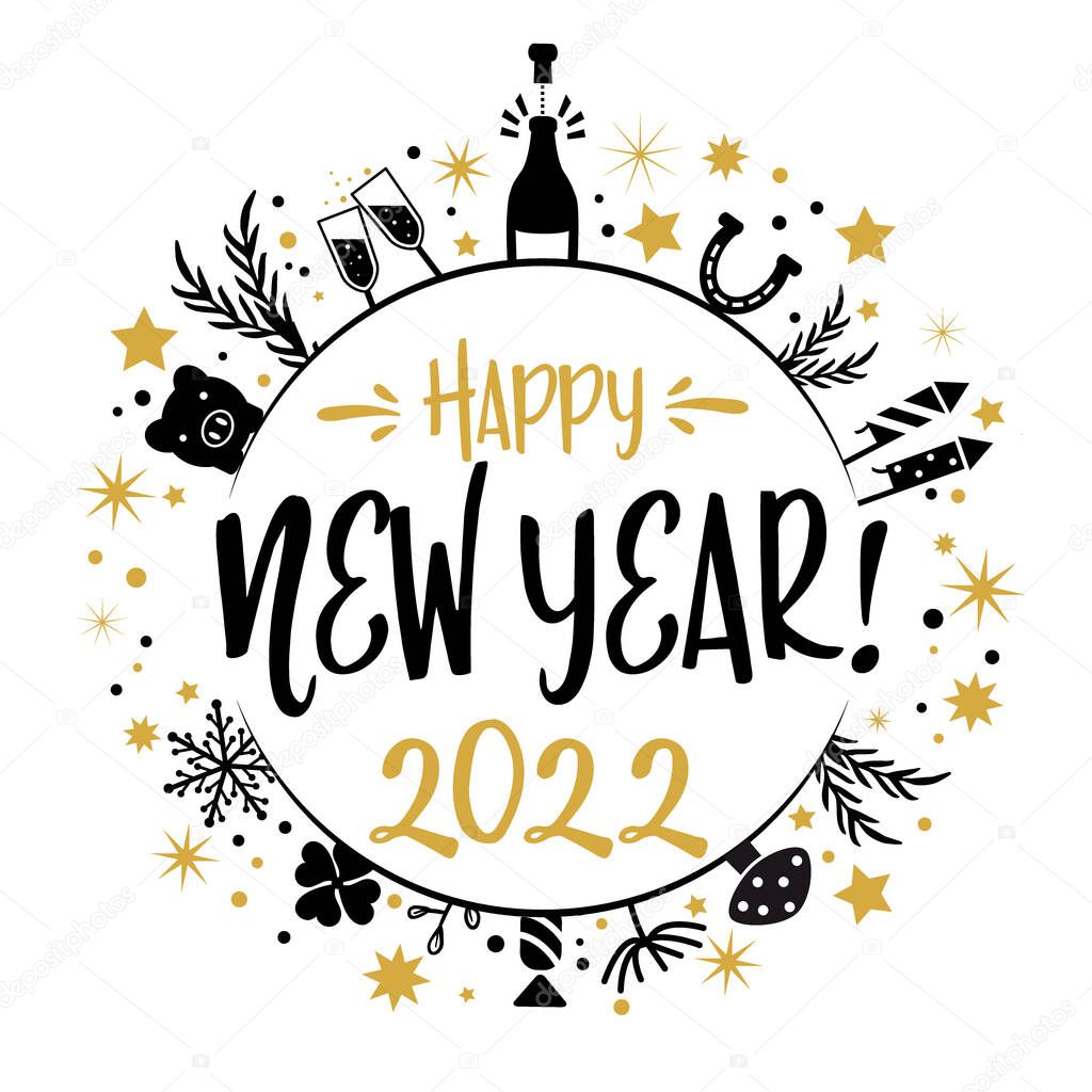 New Year greetings 2022 gold and black - Happy New Year Vector Illustration