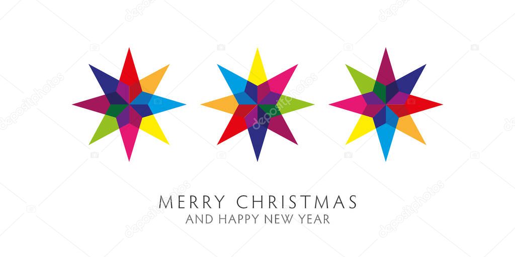 three colorful shining stars - decorative christmas greetings - vector illustration on white background