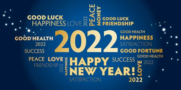 お祝いや季節の装飾のためのポストカード幸せな新年2022 青の背景 — ストックベクタ