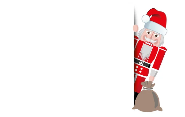 Schiaccianoci Tradizionale Tedesco Natale Costume Babbo Natale Guardare Dietro Cartellone — Vettoriale Stock