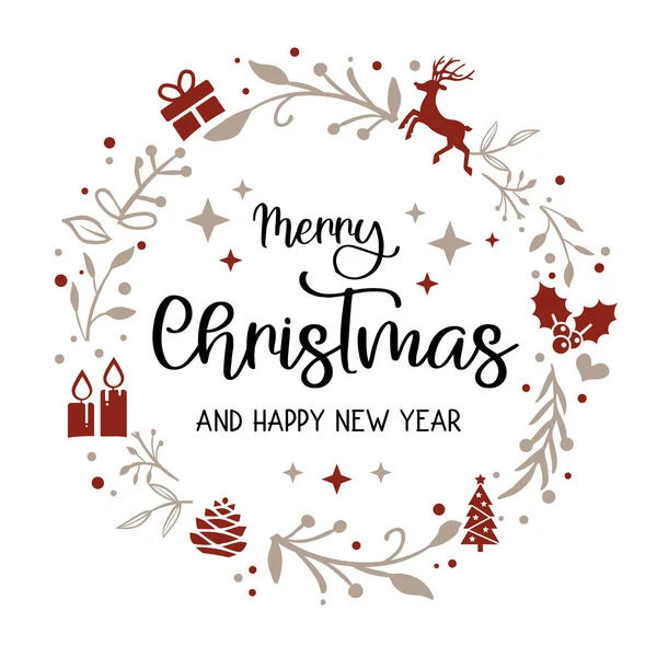 Advent Wreath Text Merry Christmas Happy New Year Vector Illustration — Stock Vector