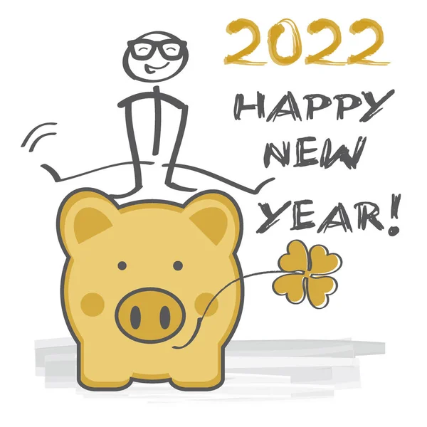 Happy New Year Greeting Card Vector Illustration Stick Figure Cloverleaf — Stock Vector