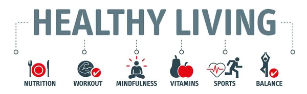 用图标和符号说明健康的生活方式 专心和营养 — 图库矢量图片