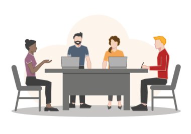 Takım konuşması, iş arkadaşlarıyla çalışmak - vektör illüstrasyon konsepti