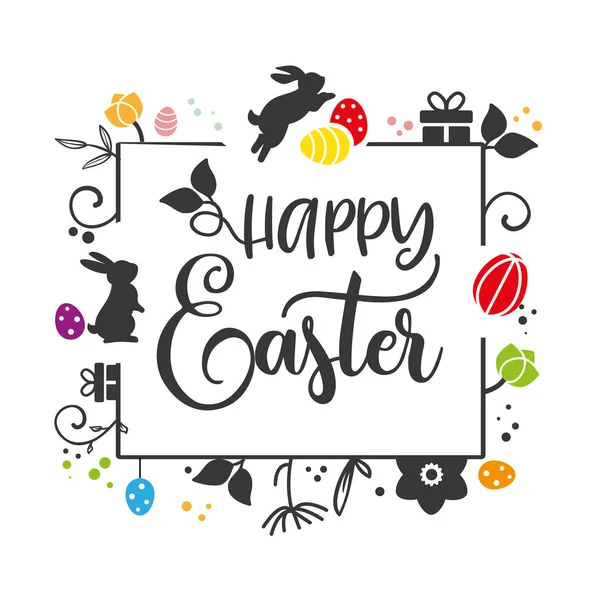 Velikonoční Přání Transparentní Šablona Velikonočním Zajíčkem Velikonočními Vejci Květy Bílém — Stockový vektor