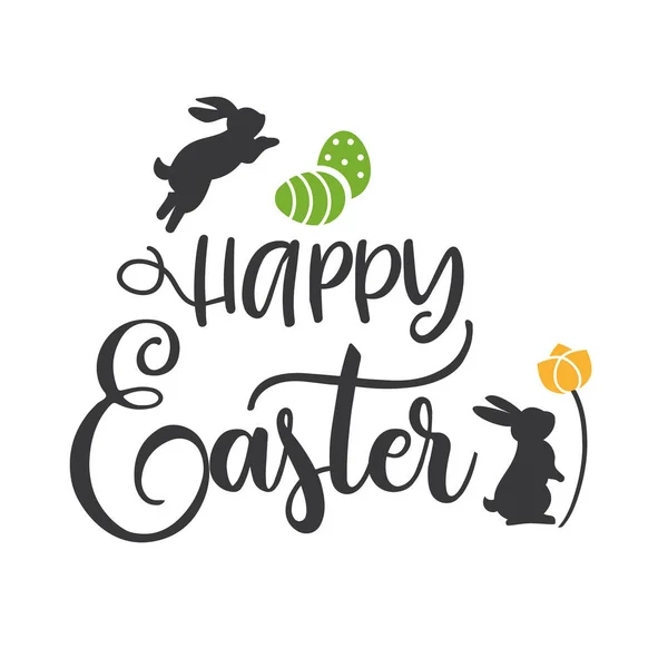 Feliz Pascua Tarjeta Felicitación Con Conejo Pascua Huevos Pascua Flor — Vector de stock