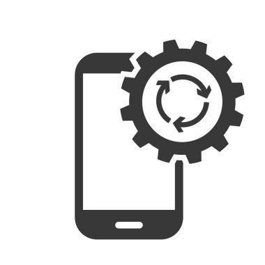 Akıllı telefon güncelleme vektör çizimi. Cep telefonu uzaktan bakım - güncelleme süreci simgesi