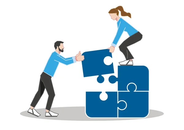 Businesspeople Team Putting Puzzle Pieces Together People Connecting Puzzle Elements — Stock Vector