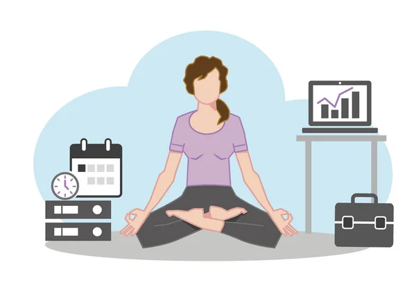 Ilustração Vetorial Para Mindfulness Meditação Ioga Relaxar Recreação Estilo Vida —  Vetores de Stock