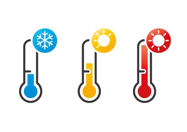 Drei Thermometer Kalt Warm Und Heiß Vector Illustration Isoliert Auf — Stockvektor