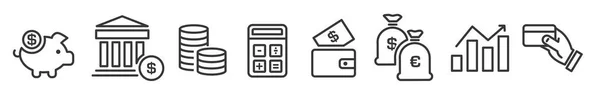 Collection Finance Related Vector Line Icons Outline Web Icon Set — Stock vektor